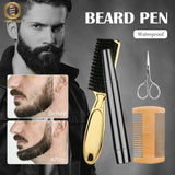 Beard Pen Filler Set Barber Styling Pencil with Brush Natural Finish Cover Facial Hair Patches Tool for Men Cosmetic Styling